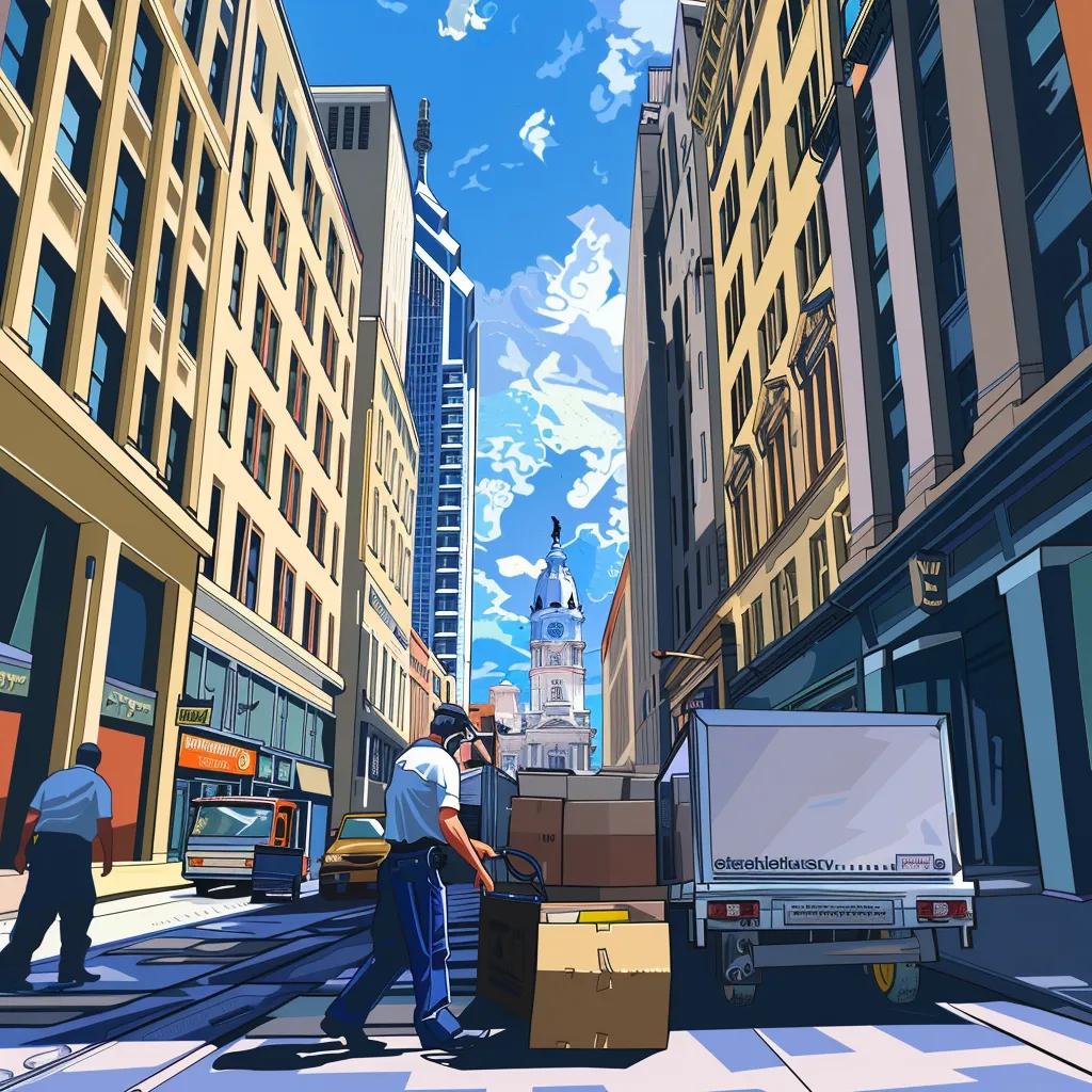 Professional commercial movers in Philadelphia handling office equipment during a business relocation