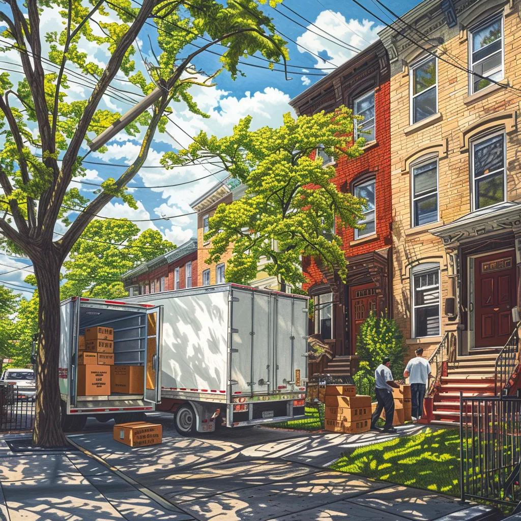Moving truck in Philadelphia with movers loading boxes, representing local moving costs